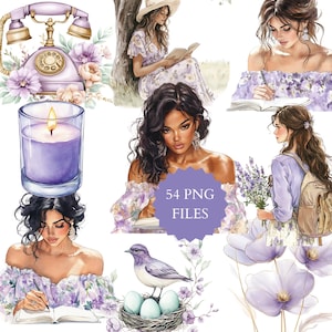Clipart floral aquarelle violet, autocollants pour agenda, lavande romantique, design floral, art de l'agenda, violet clair, garden-party