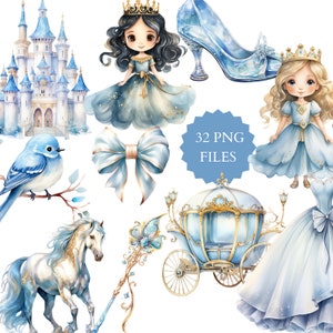 Aquarel prinses clipart, clipart van Assepoester, prinses verjaardag, Assepoester verjaardagsfeestje, prinses clipart, feest, commercieel gebruik