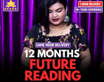 May include: An image featuring a woman in a floral top, with text overlay advertising a 12-month future reading service. The text includes "Same Hour Delivery" and "1 Hour Delivery", along with a 5-star rating graphic.