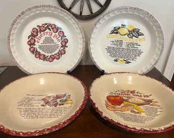 Vintage Ceramic Pie Plates/Dish with Recipe| Cherry Pie, Lemon Meringue Pie, Apple Pie| Sold individually