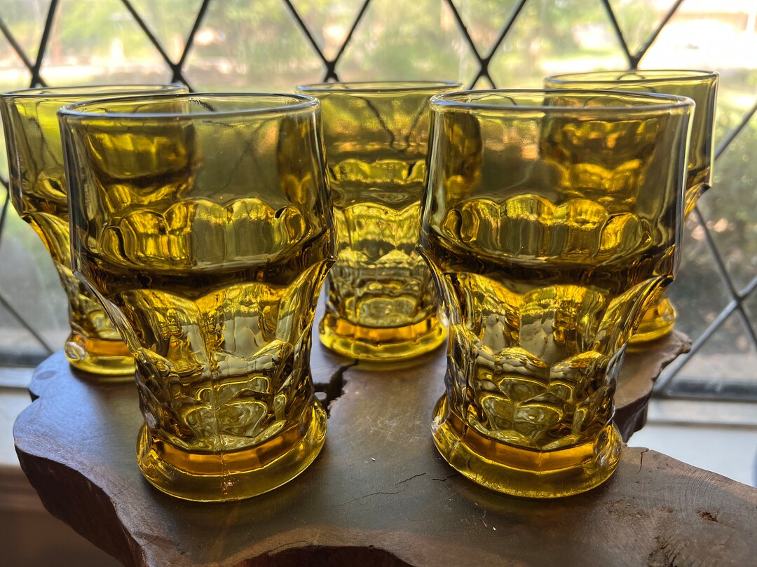 Set of 5 Vintage Amber Glass Tumblers Anchor Hocking