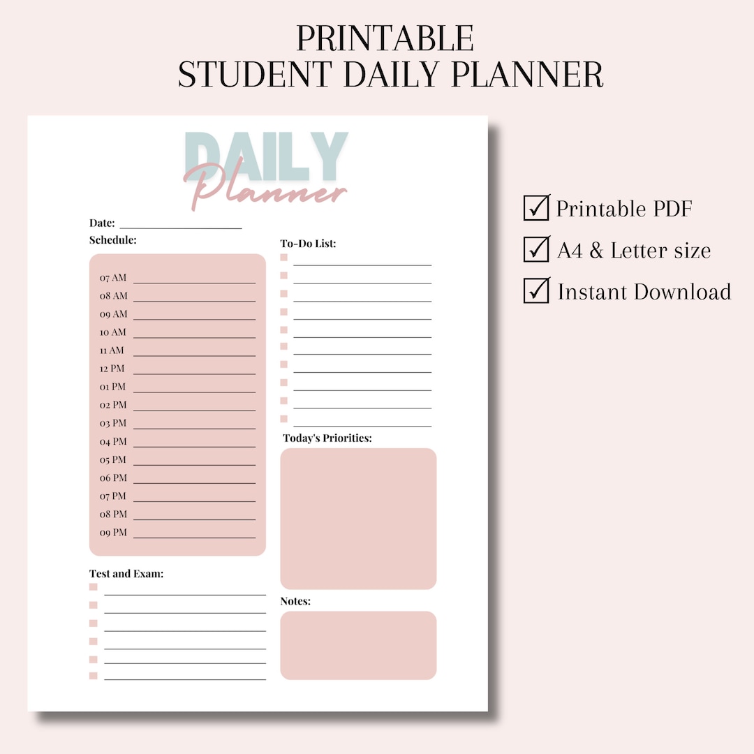 Student Daily Planner Printable Template Daily Planner Printable Student Daily Planner Printable Template Daily Planner Printable