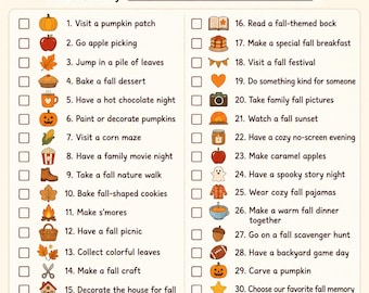 Lista di cose da fare in autunno per famiglie (stampabile) / 30 attività autunnali per bambini / Lista di controllo delle attività autunnali per famiglie / Divertimento autunnale per famiglie (PDF)