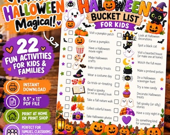 Lista di cose da fare ad Halloween per bambini (stampabile) / Attività di Halloween per bambini / Lista di controllo delle attività autunnali per famiglie / Download immediato