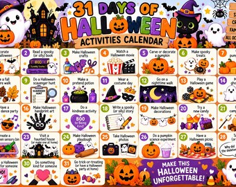 31 giorni di attività di Halloween per bambini / Calendario delle attività di ottobre / Attività di Halloween per famiglie / Materiale stampabile per bambini / Download immediato