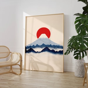 Rising Sun Mount Fuji Poster Japanese Culture Wall Art Ukiyo-e Style Mount Fuji Giclée Print Cool Japanese Art Mount Fuji Minimalist Vintage