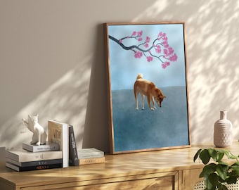 Shiba Inu Sakura Poster Art Japanese Cuteness Wallart Kawaii Shiba Dog Print Flower Design Japanese Dog Home Decor Shibainu Cherry Blossom