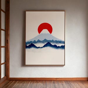 Mount Fuji modern abstract premium canvas | Galerijmuurkunst | Eigentijdse woondecoratie | Japandi canvas minimalistisch ontwerp | Canvaskunst
