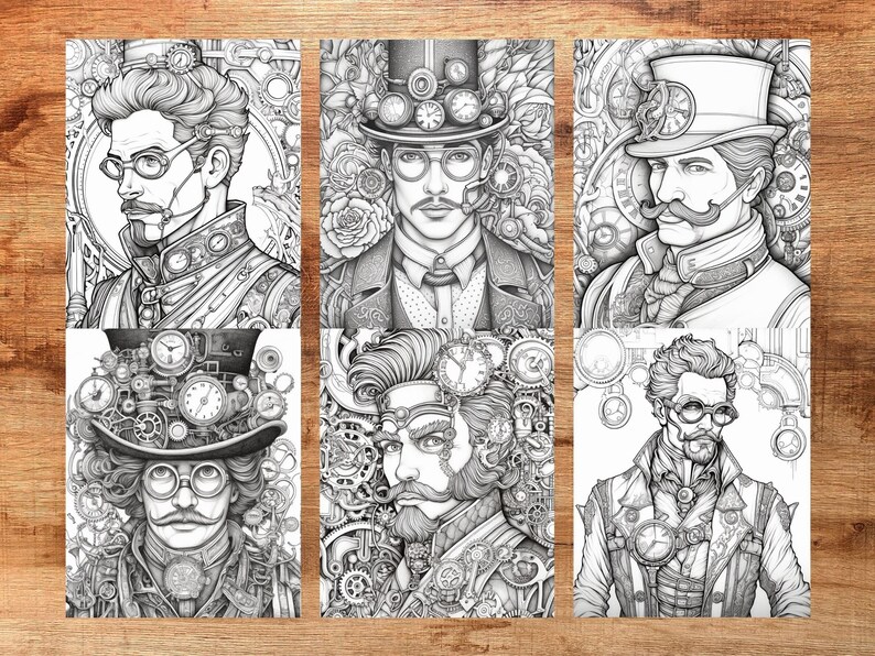 Grayscale Steampunk Man Coloring Page Fantasy Coloring Page Instant ...