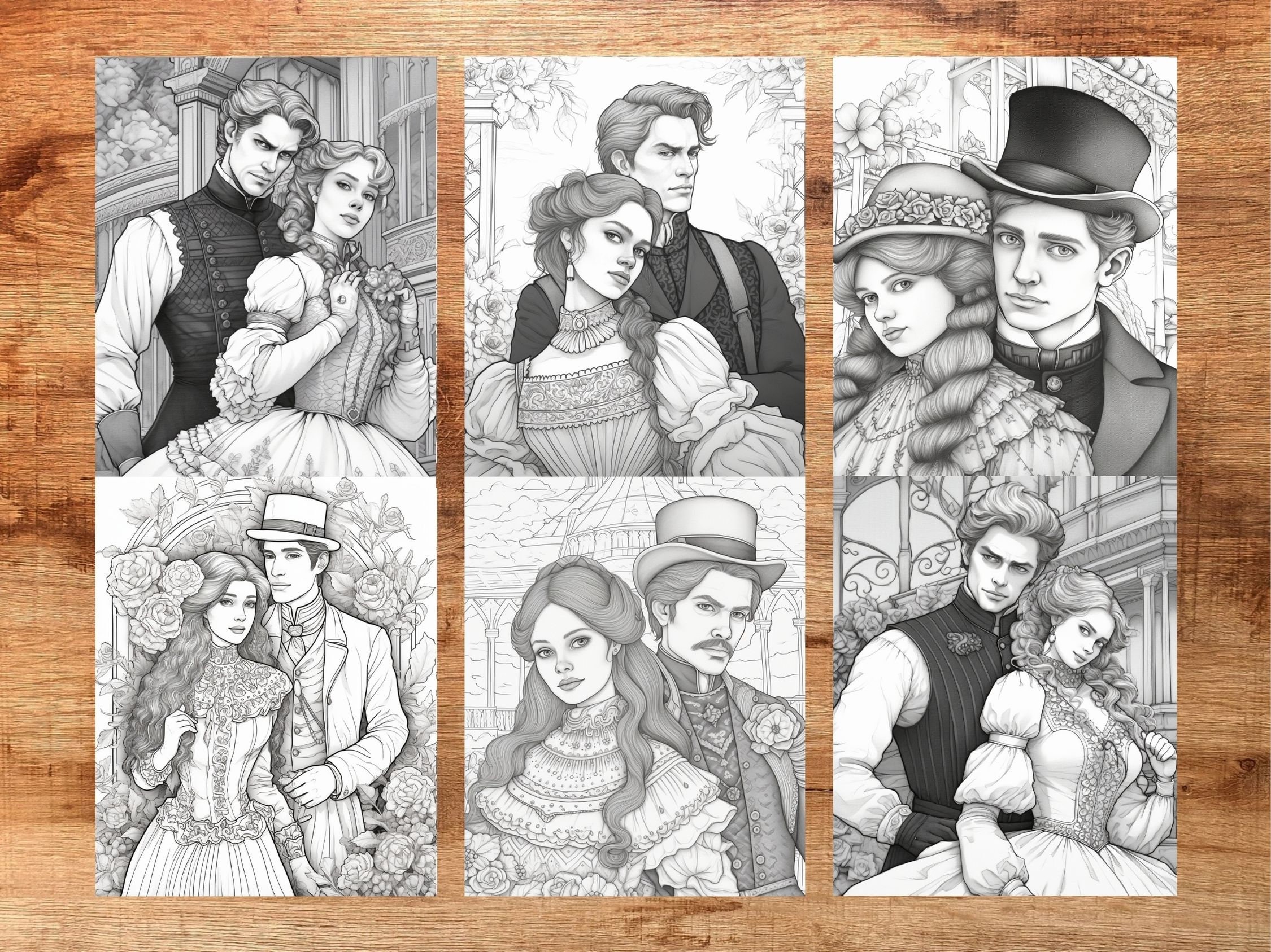 Victorian-style Couple Coloring Page: Instant Download Grayscale ...