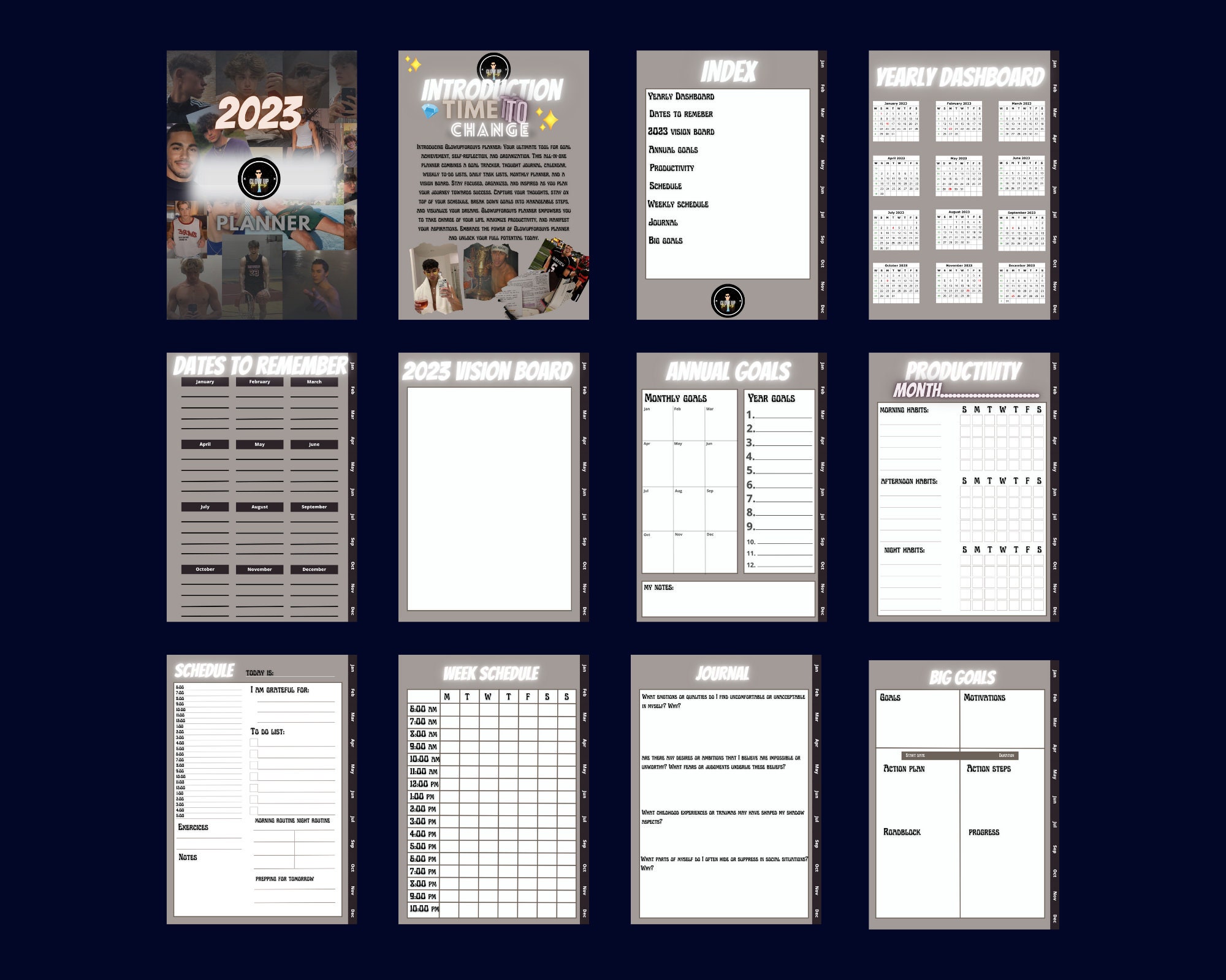 Masculine Productivity Printable Digital Planner for Etsy