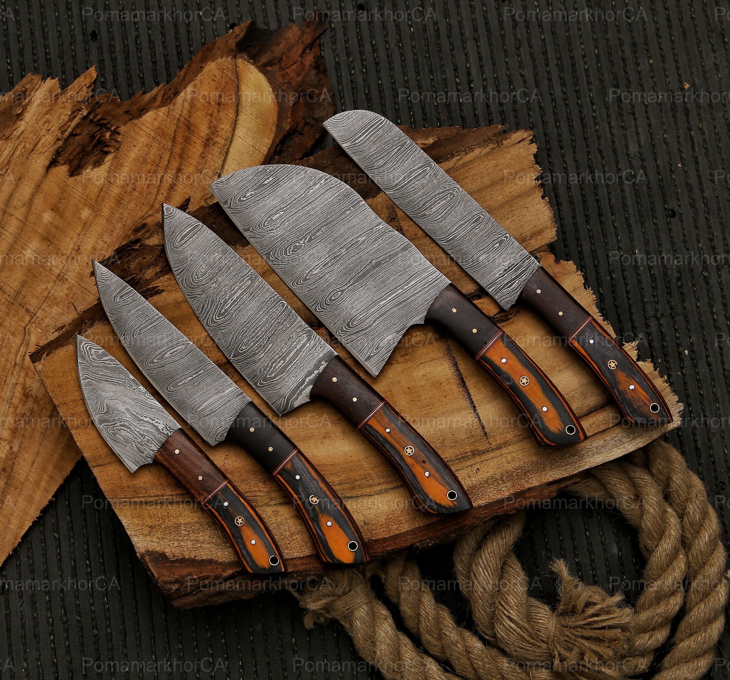 Hand Forged Carbon Steel Chef's Knife Set of 5 BBQ Knife Kitchen Knives  Gift for Boyfriend Anniversary Gift-gift for Him Groomsmen Gift 