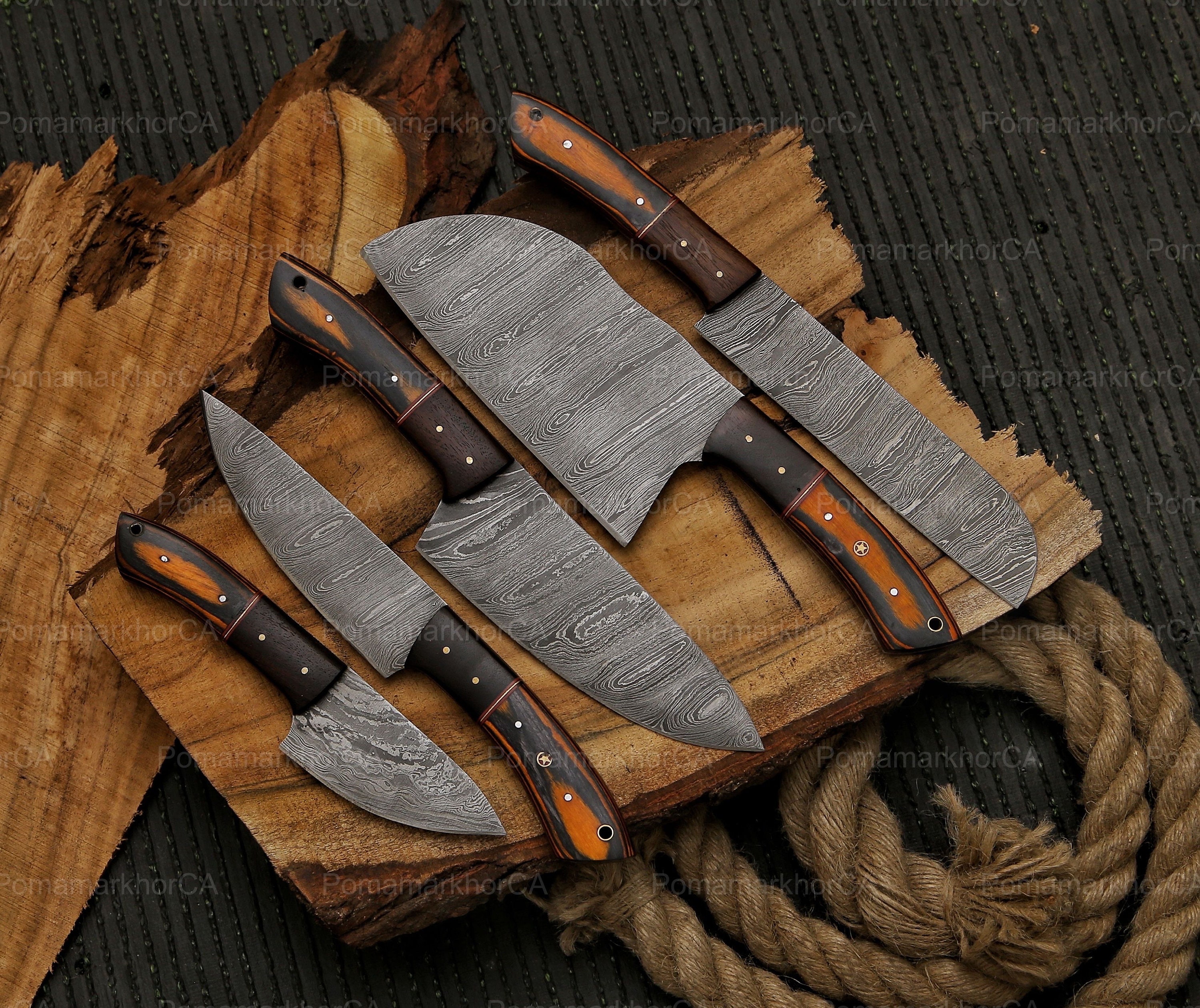 5 Pcs Custom Handmade Damascus Chef Set Knives, Kitchen Knife Set, BBQ  JW-5014