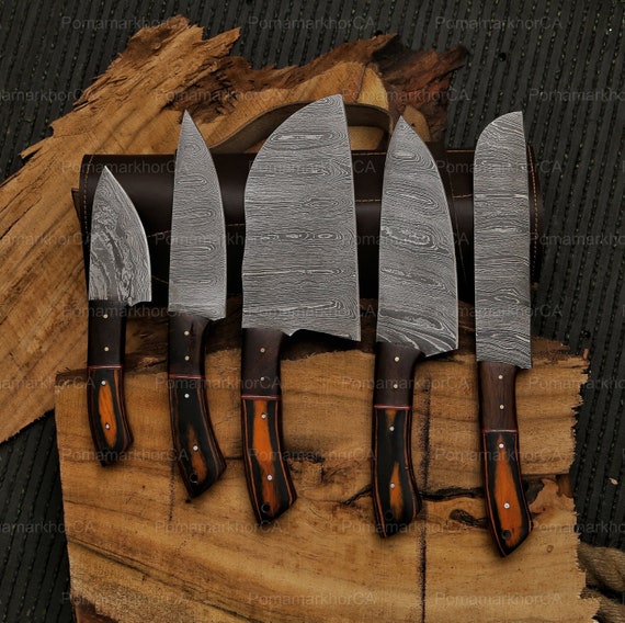 Hand Forged Carbon Steel Chef's Knife Set of 5 BBQ Knife Kitchen