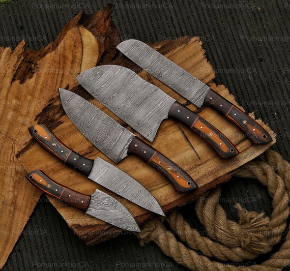 Hand Forged Damascus Chef's Knife Set of 5 BBQ Knife Kitchen Knife Gift for  Her Valentines Gift Camping Knife Gift for Him Groomsmen Gift SM 