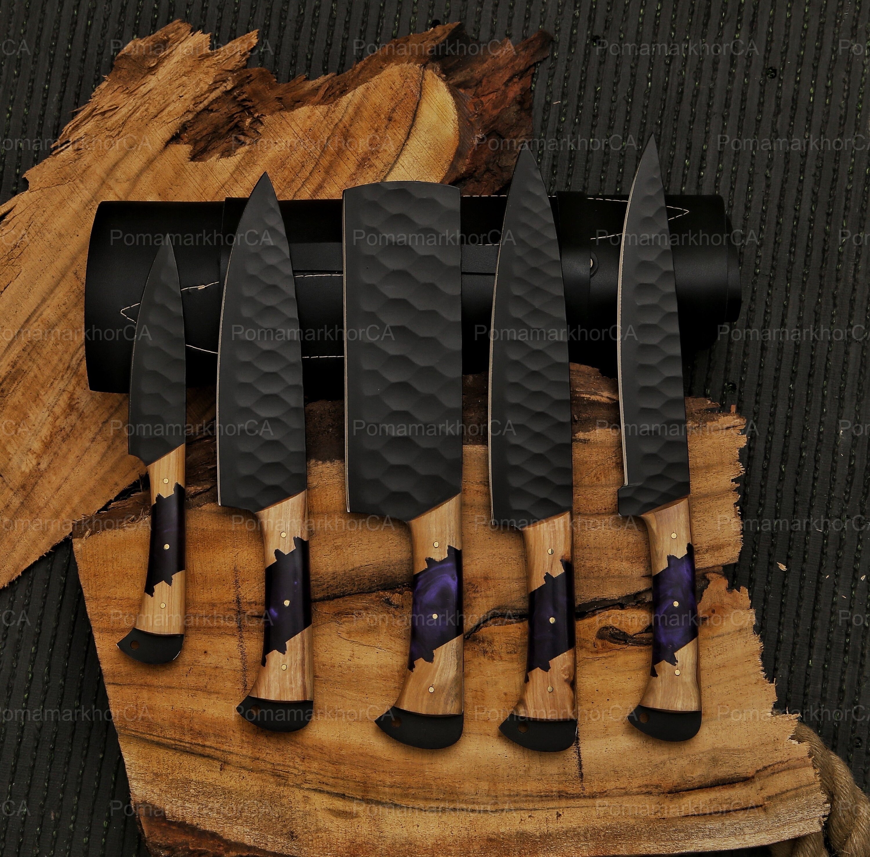 Damascus Olive Wood 3 Piece BBQ Set - Forests, Tides, and Treasures