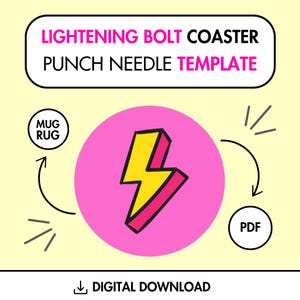 Lightening Bolt Punch Needle Template, Mug Rug Template, Punch Needle Embroidery Pattern, Punch Needle Patterns, Punch Needle Coaster, Punch