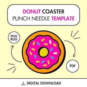 Donut Punch Needle Template, Mug Rug Template, Punch Needle Embroidery Pattern, Punch Needle Patterns, Punch Needle Coaster, Punch