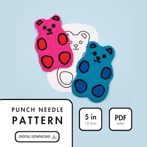 Bear Punch Needle Mug Rug Pattern, Mug Rug Template, Coaster Pattern, Punch Needle Embroidery Pattern, Adult Kid DIY Crafts Coaster