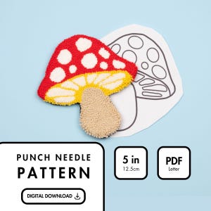Giant Mushroom Punch Needle Template, Mug Rug Template, Punch Needle Embroidery Pattern, Punch Needle Patterns, Punch Needle Coaster