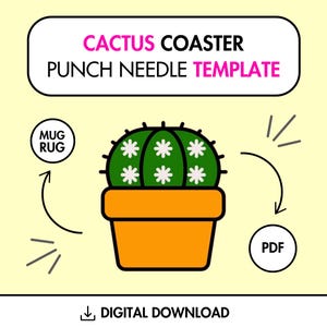 Cactus Punch Needle Template, Mug Rug Template, Punch Needle Embroidery Pattern, Punch Needle Patterns, Punch Needle Coaster, Punch