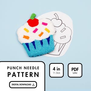 Cupcake Punch Needle Mug Rug Pattern, Mug Rug Template, Coaster Pattern, Punch Needle Embroidery Pattern, Adult Kid DIY Punch Needle