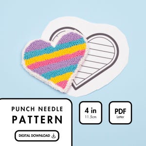 Rainbow Heart Coaster Punch Needle Template, Mug Rug Template, Punch Needle Embroidery Pattern, Punch Needle Patterns, Punch Needle Coaster