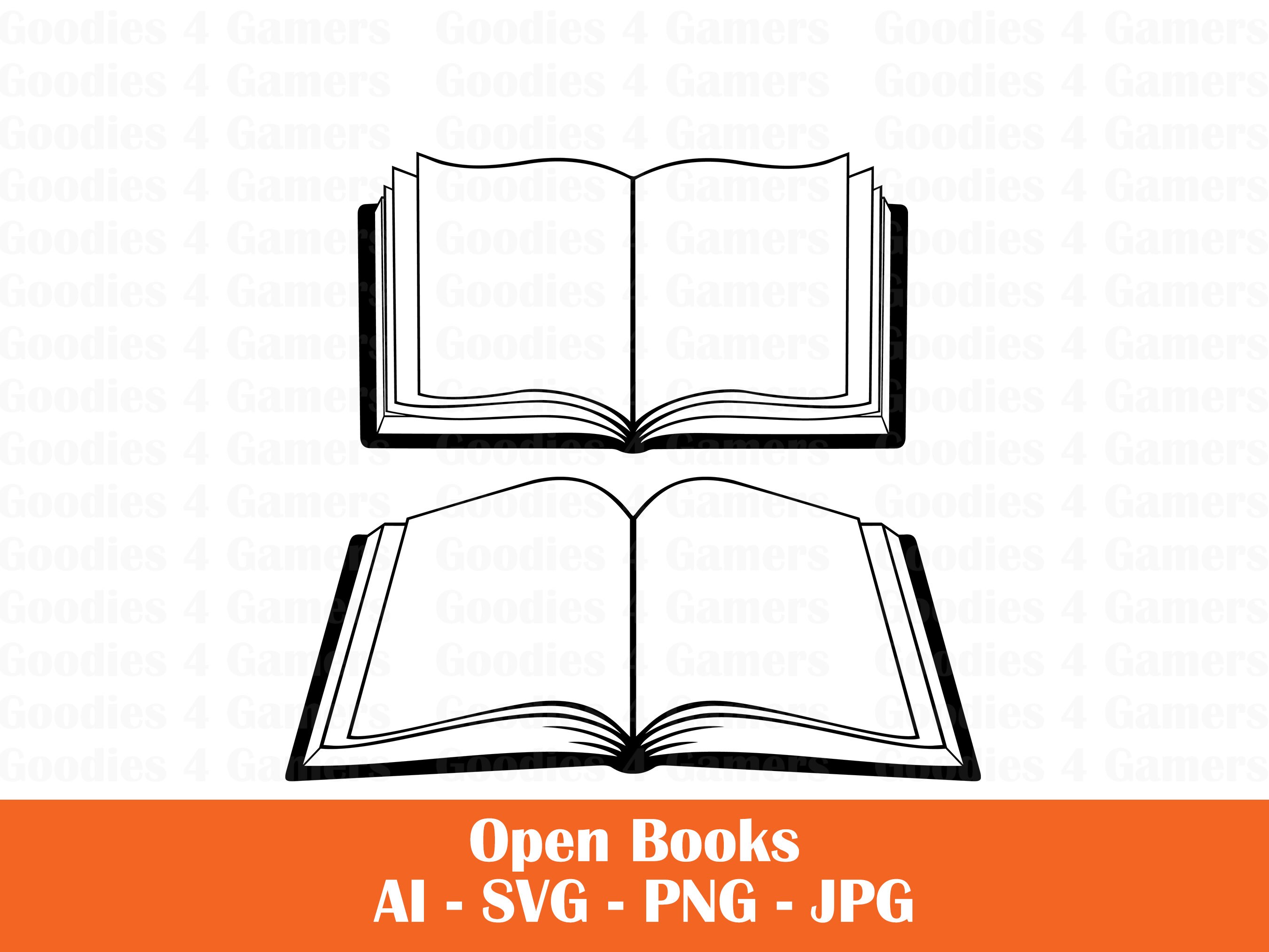 Open book svg/book clipart/book svg/open book silhouette/book cricut cut  files/book clip art/book digital download designs/svg