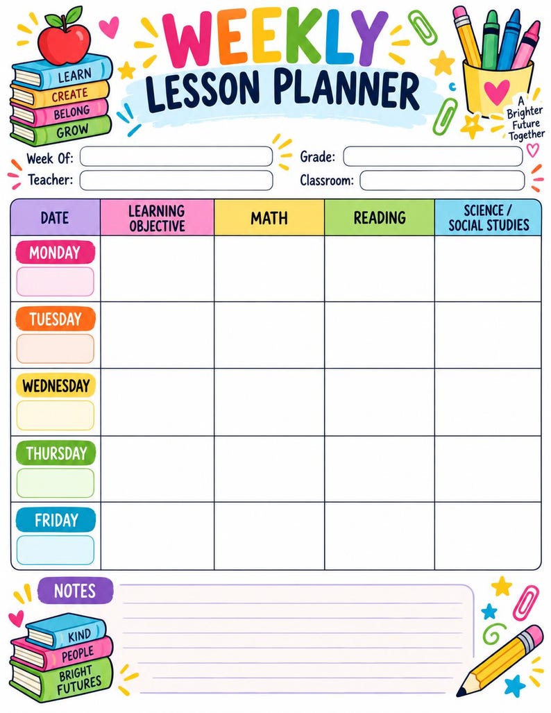 May Print Lettering Weekly Lesson Planner Printable, Teacher Planner PDF, Weekly Classroom ...
