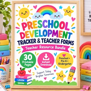 Preschool Assessment Bundle, Pre-K Readiness Checklist, Kindergarten Skills Tracker, Development Checklist, Teacher Forms, 30 Pages