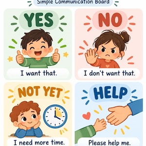 Sì No Non ancora Aiuto Tabella di comunicazione / Supporto visivo CAA stampabile / Schede di comunicazione per l'autismo / Ausilio visivo per l'educazione speciale