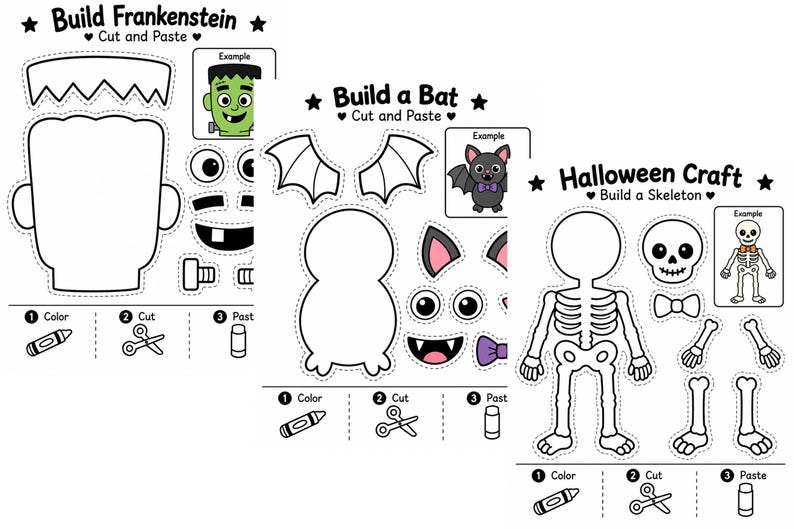 Halloween Cut and Paste Craft for Kids, 20 Printable Halloween ...