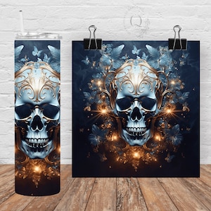 Skull Tumbler Wrap 20oz Sublimation Tumbler Designs Gothic Horror 20oz Skinny Tumbler Wrap PNG Sublimation Designs PNG Seamless Sublimation