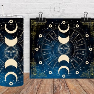 Celestial Moon Phase Tumbler Wrap: 20oz Skinny Tumbler Sublimation Design (PNG)