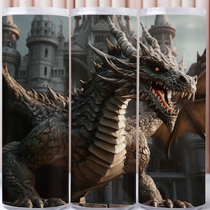 3D Castle Dragon 20oz Tumbler Sublimation Design (PNG)