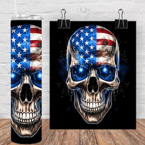 Patriotic Skull Tumbler Wrap: American Flag 20oz Skinny Tumbler (PNG)
