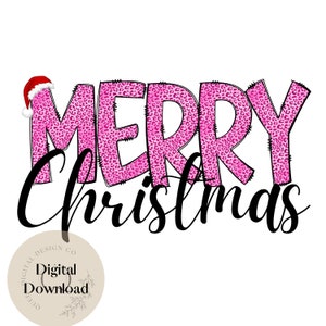 Pink Leopard Print Merry Christmas Santa Hat PNG Christmas Sublim Xmas PNG Clipart Christmas Sublimation Designs Print Shirt Design