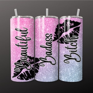 Badass Bitch 20oz Sublimation Tumbler Designs, 9.3 x 8.2, Skinny Tumbler Wrap PNG, Sublimation Designs PNG Beautiful Bitch