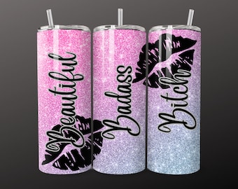 Badass Bitch Tumbler Design, Small Tumbler Wrap PNG (digital nedladdning)