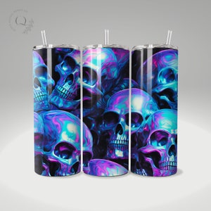 Holographic Skulls 20oz Sublimation Tumbler Designs Gothic 9.3 x 8.2 Skinny Design Tumbler Wrap PNG Sublimation Designs PNG Seamless