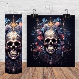 Gothic Skull 20oz Sublimation Tumbler Designs Horror Floral 20oz Skinny Tumbler Wrap PNG Fantasy Tumbler Wrap Seamless Sublimation