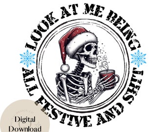 Funny Santa Skeleton Christmas PNG - Humorous Xmas Shirt Design (Digital Download)