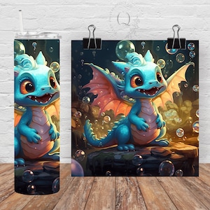 Baby Dragon Sublimation Tumbler Designs, Kids, 20oz Skinny Tumbler Wrap PNG, Sublimation Designs Downloads