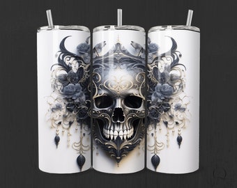 Gothic Skull Tumbler Wrap: 20oz Sublimation Design (PNG)