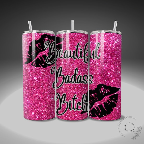 Badass Bitch 20oz Sublimation Tumbler Designs, 9.3 x 8.2, Skinny Tumbler Wrap PNG, Sublimation Designs PNG Seamless Tumbler Wrap