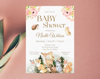 Woodland Animals Baby Shower Invitations, Forest Theme, Printed 5x7