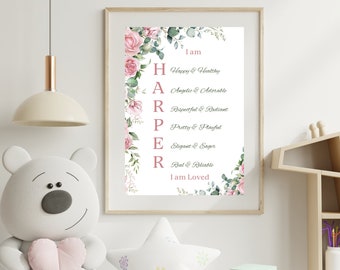 Acrostic Baby Girl Personalized Name, Nursery Wall Art, Positive Words Affirmation, Name meaning Poem, Baby Shower Gift, Personalized PRINT