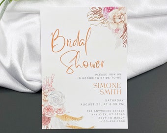 PRINTED Bridal Shower Invitations, Pink Floral Bridal Shower Invites, Personalized, Custom PRINTED Invitations 5" x 7"