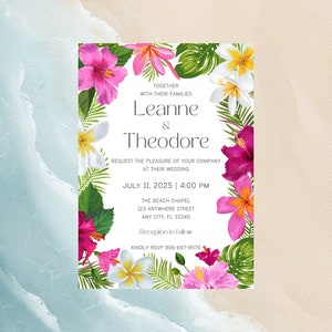PRINTED Tropical Beach Wedding Invitations, Classic Elegant Wedding Invites, Destination Wedding, Personalized, Custom PRINTED Invitations