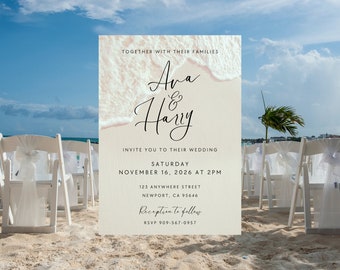 Printed Beach Wedding Invitations, Elegant Ocean Theme, 5x7 inch